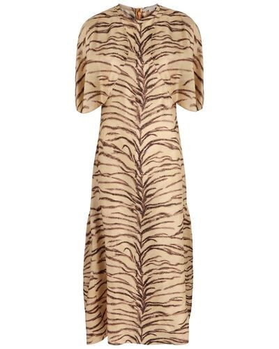 Stella McCartney Tiger-Print Silk-Satin Midi Dress - Natural