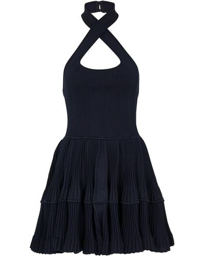 Alaïa Crinoline Ribbed Stretch-Knit Mini Dress - Blue