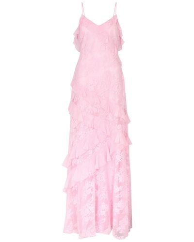LoveShackFancy Rialto Ruffle-Trimmed Lace Maxi Dress - Pink
