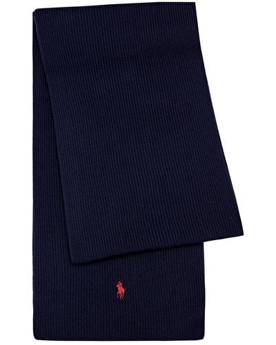 Polo Ralph Lauren Logo-embroidered Ribbed Wool Scarf - Blue