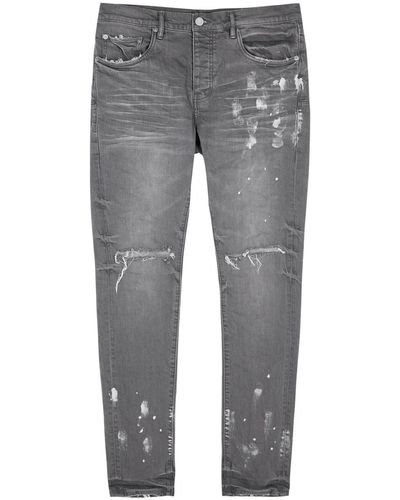 Purple Brand Distressed Slim-leg Jeans - Grey