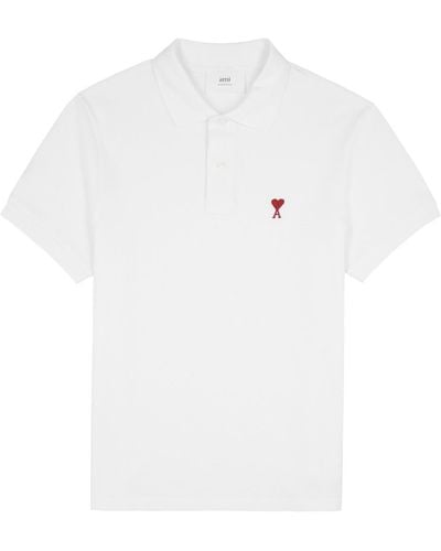 Ami Paris Logo-Embroidered Piqué Cotton Polo Shirt - White
