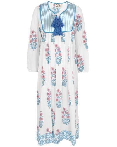 SZ Blockprints Kitty Printed Cotton Midi Dress - Blue