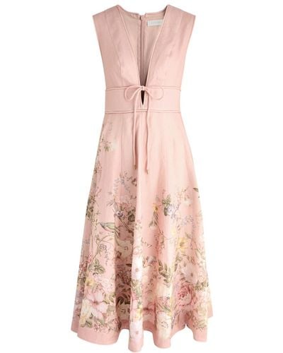 Zimmermann Waverly Floral-Print Linen Midi Dress - Pink