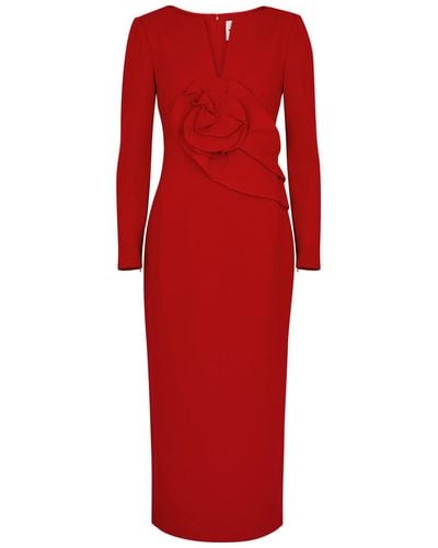 Roland Mouret Floral Wool Midi Dress - Red