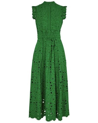 Erdem Floral Cutwork Cotton-blend Dress - Green