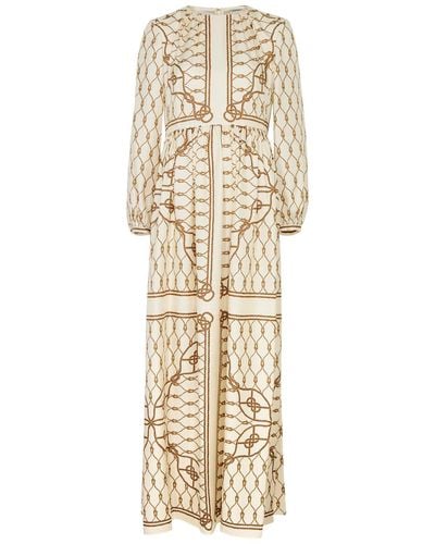 Tory Burch Printed Silk-Satin Maxi Dress - Natural