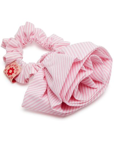 Damson Madder Rosette Striped Cotton Scrunchie - Pink