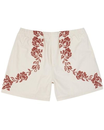 Bode Rose Garland Cross-stitched Cotton Shorts - Pink