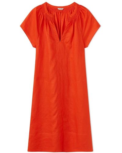 Jigsaw Smocked Linen Dress - Orange