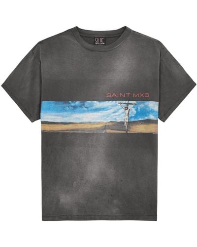 SAINT Mxxxxxx Msx Printed Cotton T-shirt - Gray