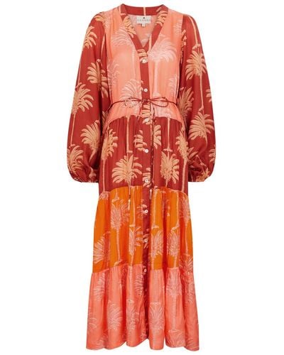 Hannah Artwear Larisa Printed Silk Midi Dress - Red