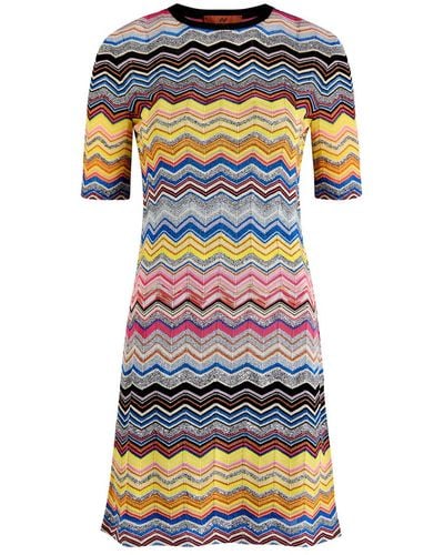 Missoni Zigzag Embellished Knitted Mini Dress - Multicolour