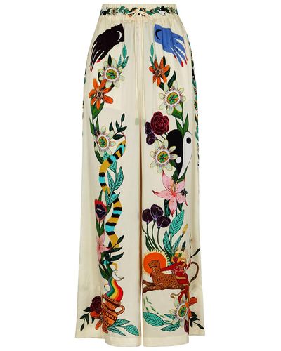 ALÉMAIS Meagan Printed Silk-satin Trousers - Natural