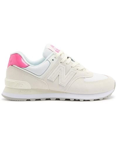New Balance 574 Barbie Paneled Suede Sneakers - White
