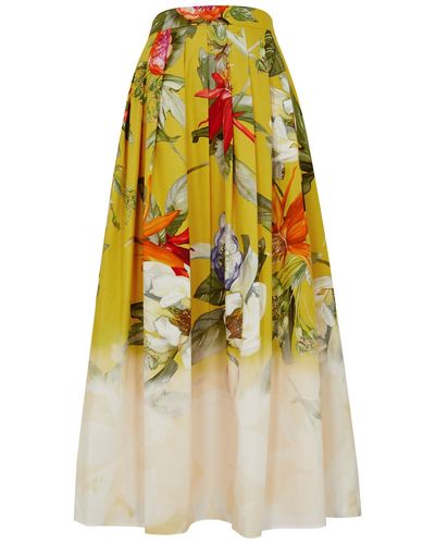 Marina Rinaldi Abaco Floral-print Cotton-poplin Midi Skirt - Yellow