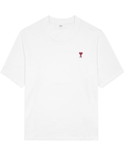Ami Paris Logo-Embroidered Cotton T-Shirt - White