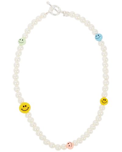Chained & Able Bad Kid Smile Faux Pearl Necklace - White