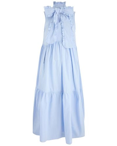 Sister Jane Skye Bow Tiered Cotton Midi Dress - Blue