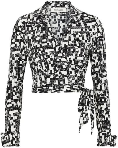 Diane von Furstenberg Bobbie Printed Jersey Wrap Top - Black
