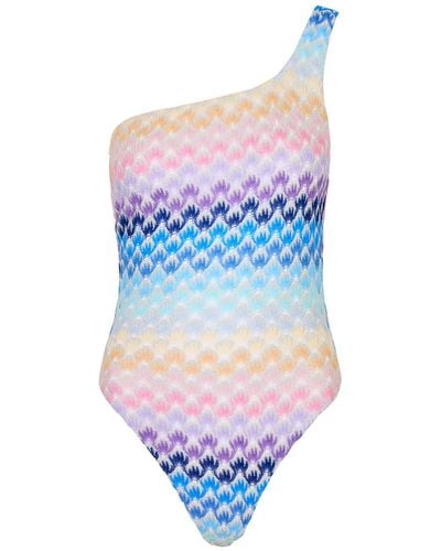Missoni One-Shoulder Metallic Fine-Knit Swimsuit - Blue