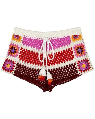 FARM Rio Patchwork Crochet Shorts - Red