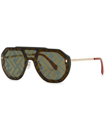Fendi Matte Ff-Print Aviator-Style Sunglasses, Sunglasses - Green