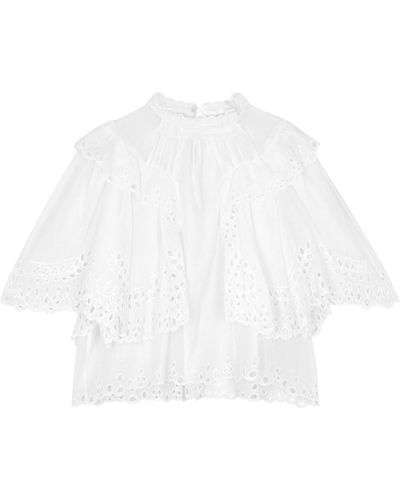 Isabel Marant Katia Ruffled Broderie-Anglaise Cotton Top - White