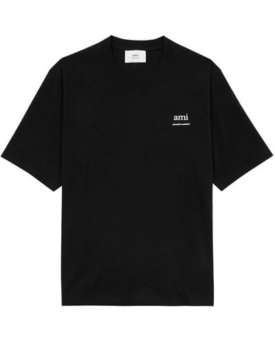 Ami Paris Logo-Print Cotton T-Shirt - Black