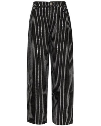 ROTATE BIRGER CHRISTENSEN Striped Sequin-embellished Wide-leg Jeans - Black