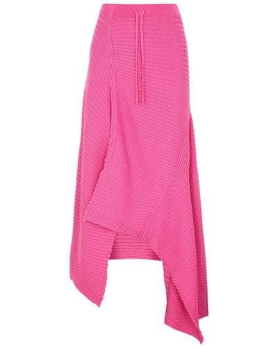 Marques'Almeida Asymmetric Ribbed Wool Midi Skirt - Pink