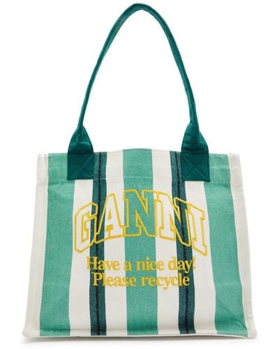 Ganni Easy Shopper Large Striped Canvas Tote - Green
