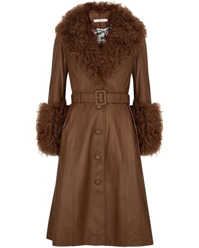 Saks Potts Foxy Shearling-Trimmed Leather Coat - Brown