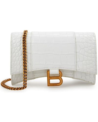 Balenciaga Hourglass Crocodile-effect Leather Wallet-on-chain - White