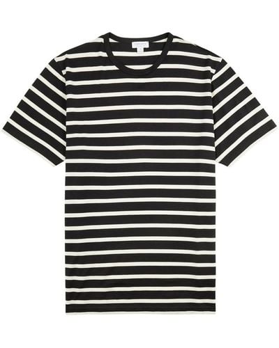 Sunspel Striped Cotton T-Shirt - Black