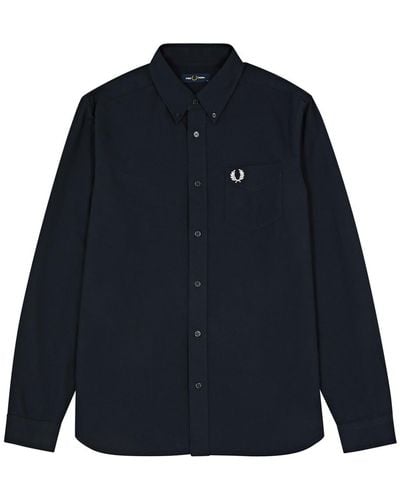 Fred Perry Logo-embroidered Cotton Oxford Shirt - Blue