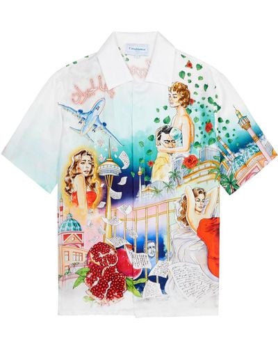 Casablancabrand La Liaison Printed Silk-satin Shirt - White