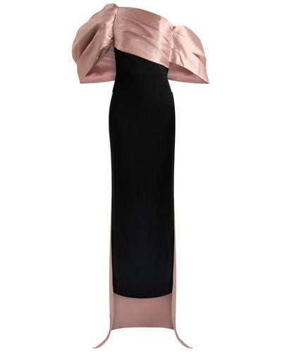 Solace London Raye Draped Satin And Crepe Gown - Black