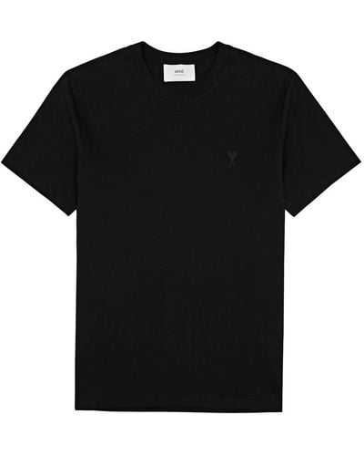 Ami Paris Logo-embroidered Cotton T-shirt - Black