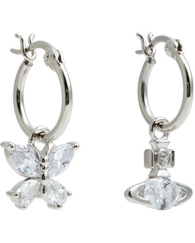 Vivienne Westwood Elianne Butterfly And Orb Hoop Earrings - White