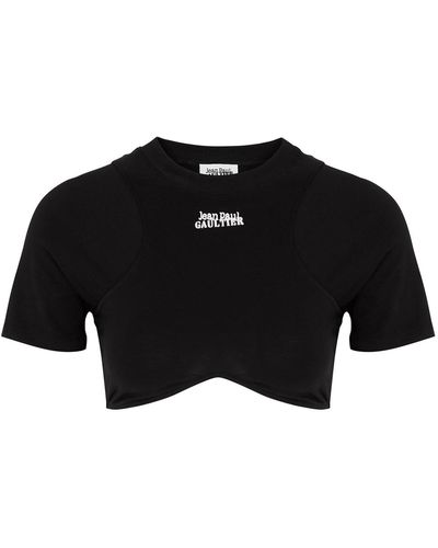 Jean Paul Gaultier Logo Cropped Stretch-cotton Top - Black