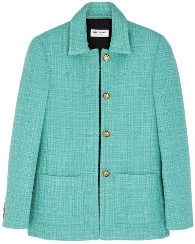 Saint Laurent Wool-blend Tweed Jacket - Green