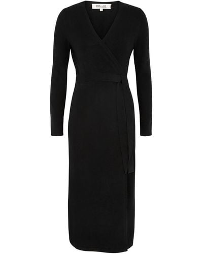 Diane von Furstenberg Astrid Wool-Blend Midi Wrap Dress - Black