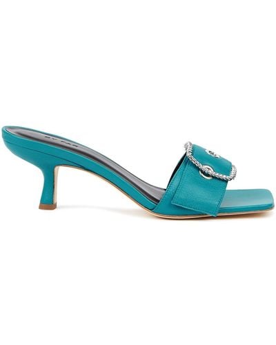 BY FAR Devina 60 Teal Leather Mules - Blue