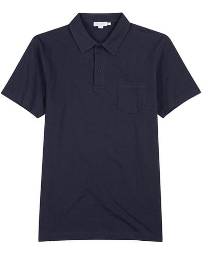 Sunspel Riviera Piqué Cotton Polo Shirt, Shirt - Blue