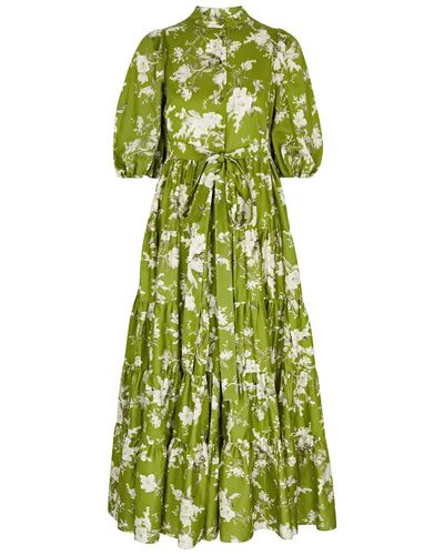 Erdem Dalia Floral-Print Cotton Midi Dress - Green