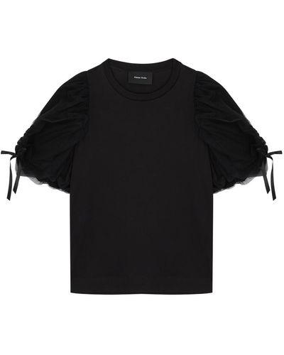 Simone Rocha Bow-embellished Cotton And Tulle T-shirt - Black