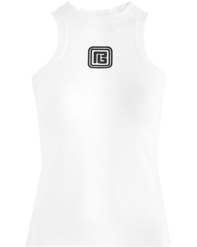 Balmain Logo-Embroidered Jersey Tank - White