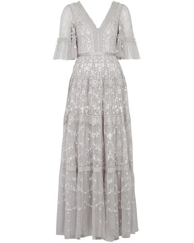 Needle & Thread Araminta Floral-embroidered Tulle Gown - Gray
