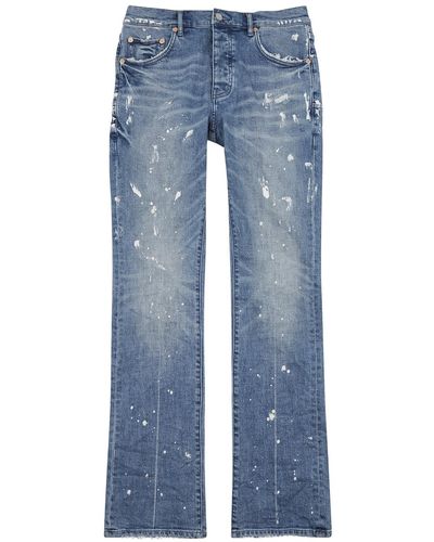 Purple Brand Dirty Destroy Distressed Bootcut Jeans - Blue